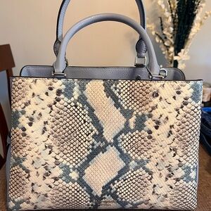 Kate Spade Leila Medium Snake Embossed Triple Compartment Satchel Muted Blue